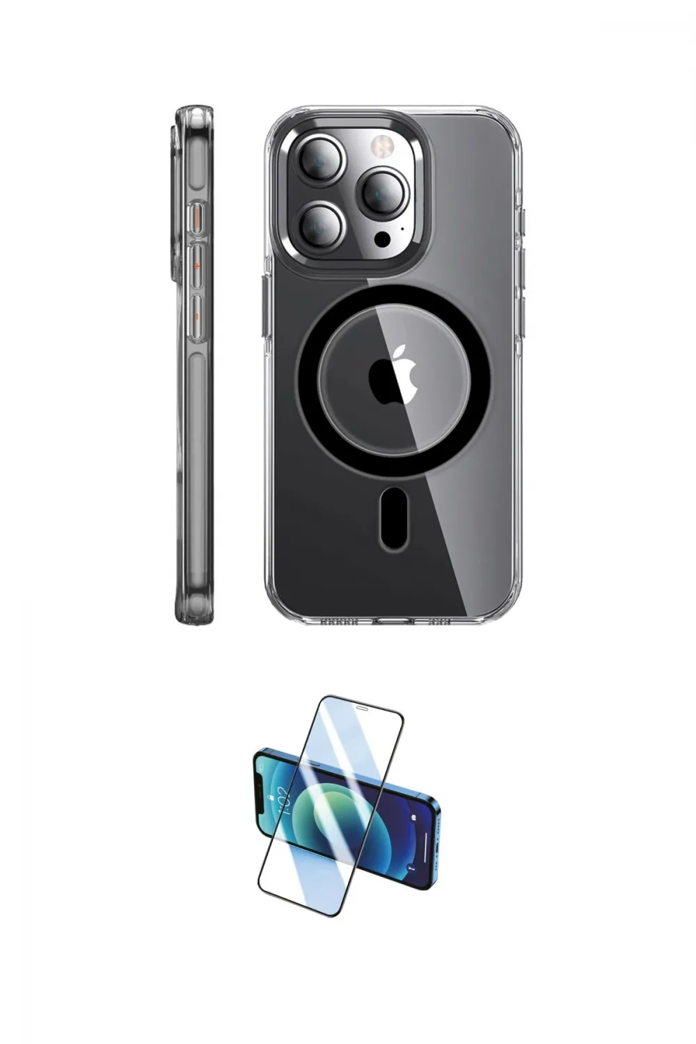 ieg™ iPhone 14 Pro Kılıf Nova Doku - Siyah 3D Antistatik Cam Ekran Koruyucu