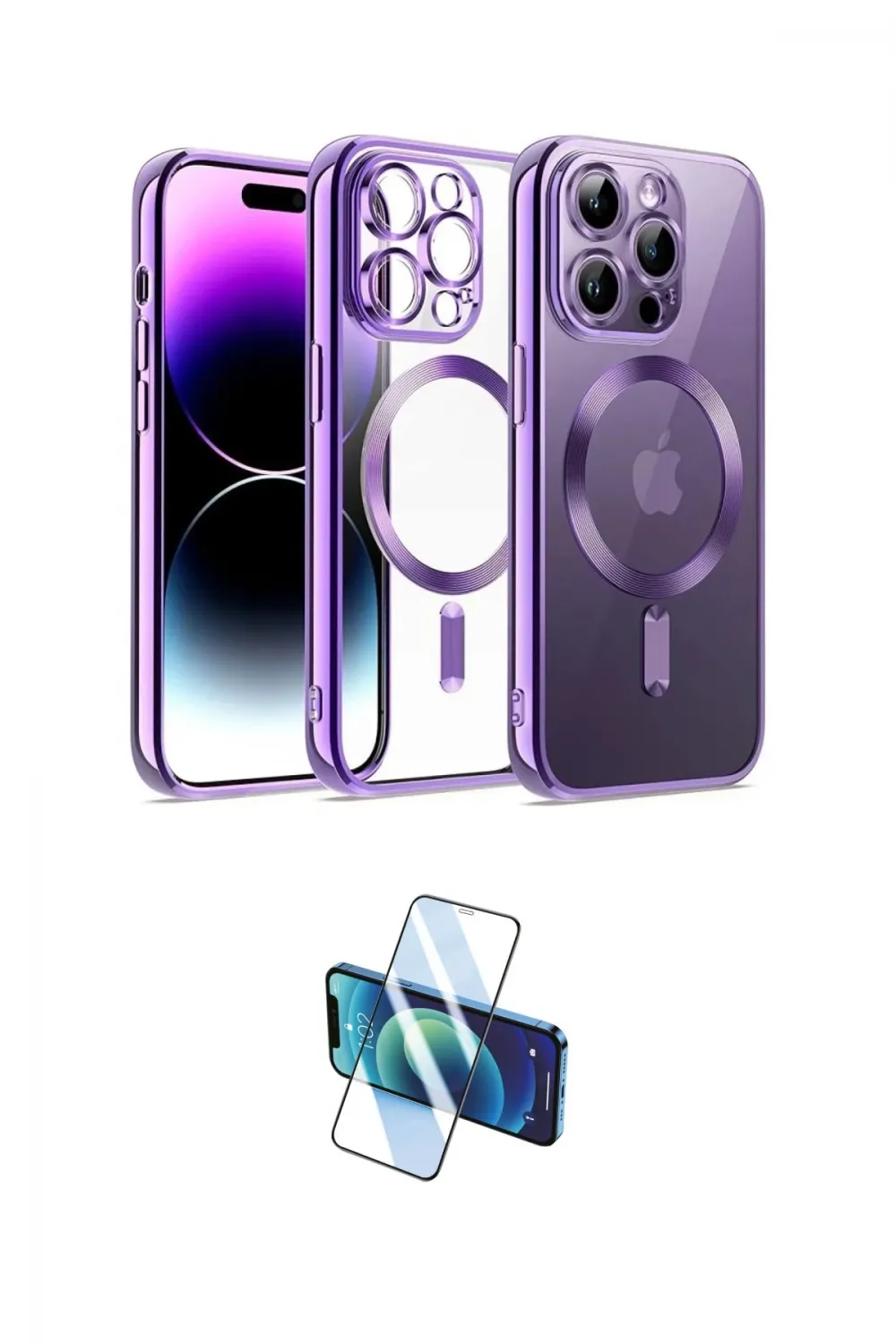 ieg™ iPhone 14 Pro Kılıf Nova Işık Özel Seri - Siyah 3D Antistatik Cam Ekran Koruyucu