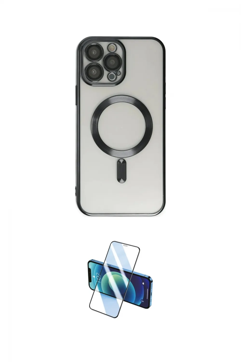 ieg™ iPhone 14 Pro Kılıf Nova Işık Özel Seri - Siyah 3D Antistatik Cam Ekran Koruyucu