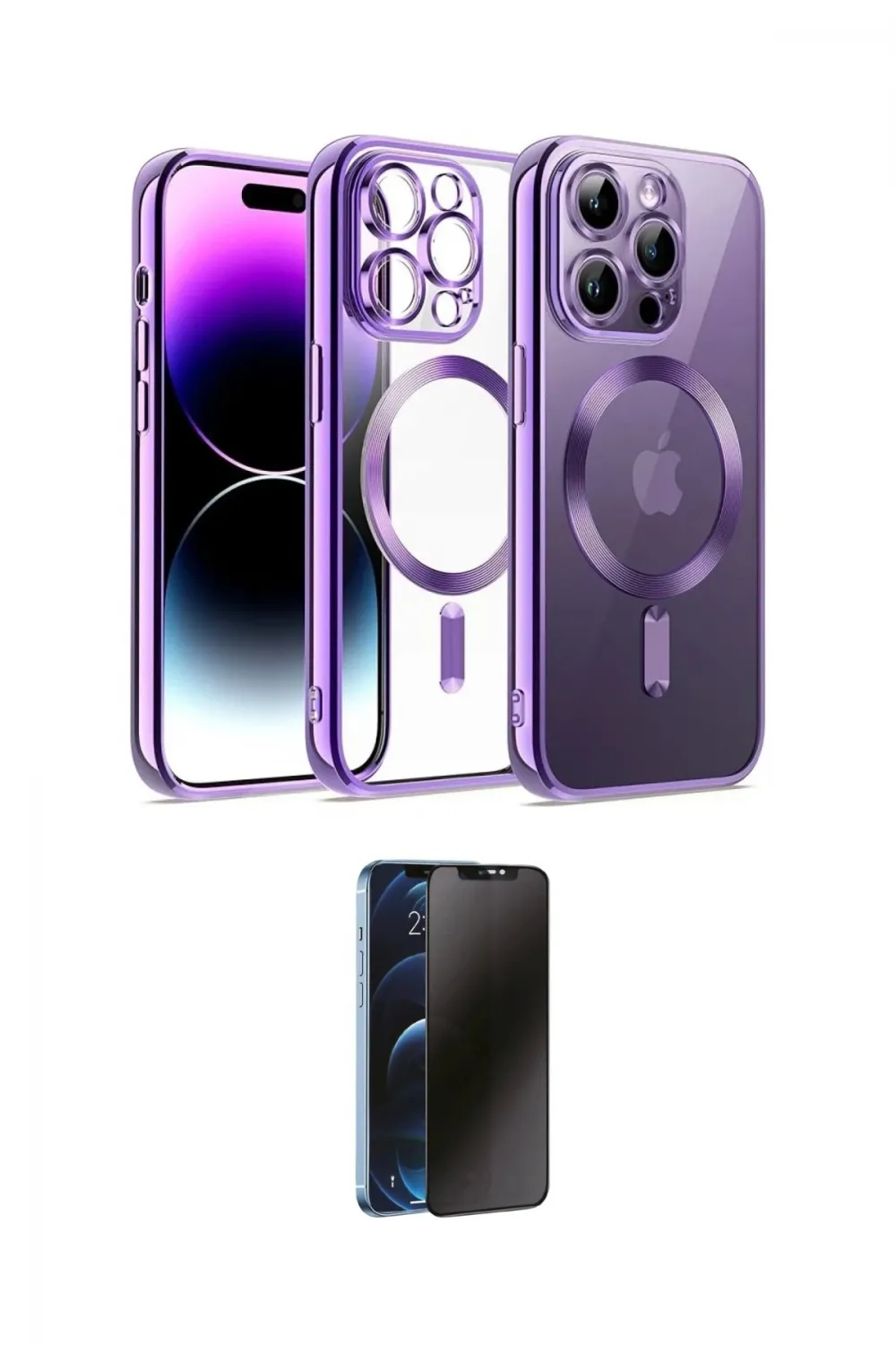 ieg™ iPhone 14 Pro Kılıf Nova Işık Özel Seri - Siyah 3D Antistatik Hayalet Cam Ekran Koruyucu