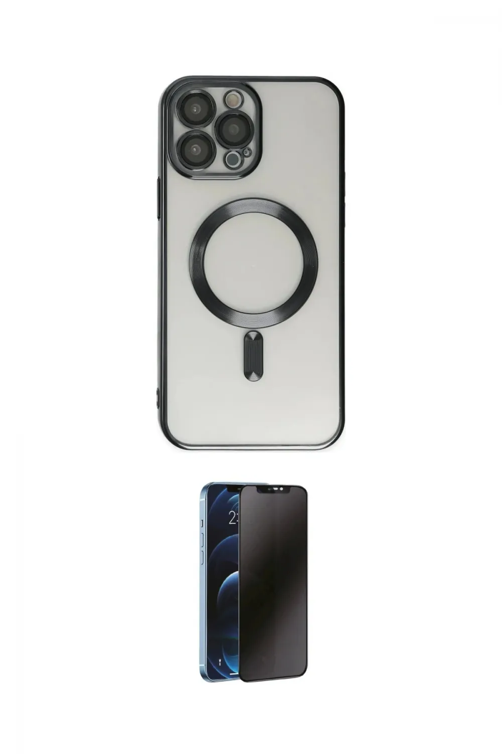 ieg™ iPhone 14 Pro Kılıf Nova Işık Özel Seri - Siyah 3D Antistatik Hayalet Cam Ekran Koruyucu
