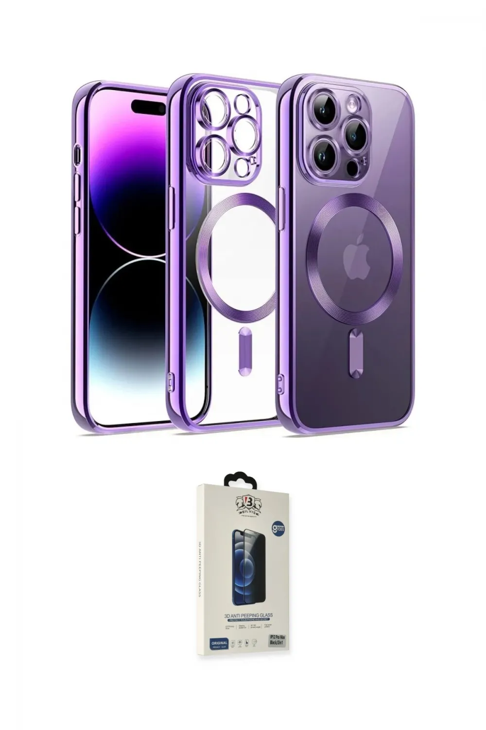 ieg™ iPhone 14 Pro Kılıf Nova Işık Özel Seri - Siyah Bilvis Hayalet Cam Ekran Koruyucu