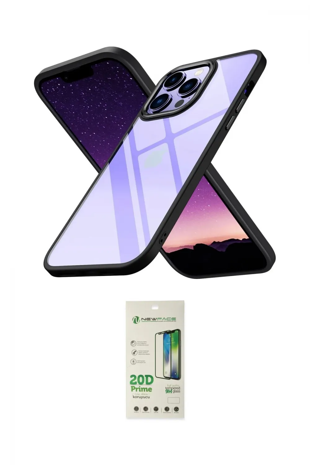 ieg™ iPhone 14 Pro Kılıf Nova Işık Serisi - Siyah 20D Premium Cam Ekran Koruyucu