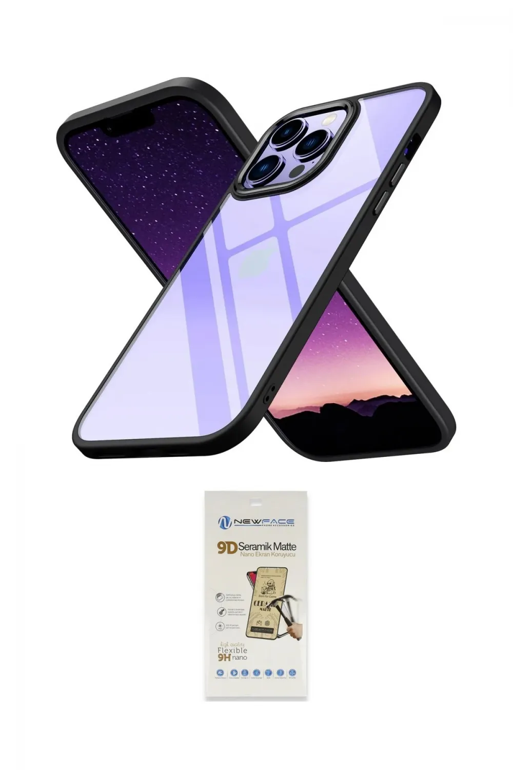 ieg™ iPhone 14 Pro Kılıf Nova Işık Serisi - Siyah Mat Seramik Nano Ekran Koruyucu