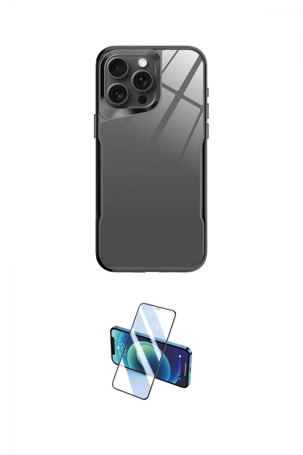 ieg™ iPhone 14 Pro Kılıf Odak Doku - Siyah 3D Antistatik Cam Ekran Koruyucu