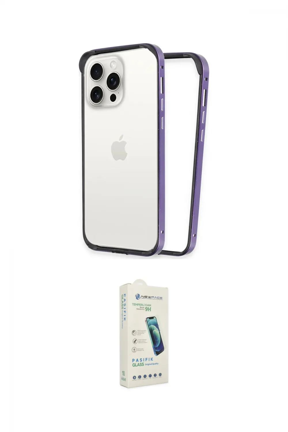 ieg™ iPhone 14 Pro Kılıf Pusula Asil Koleksiyonu - Şeffaf Pasifik Cam Ekran Koruyucu