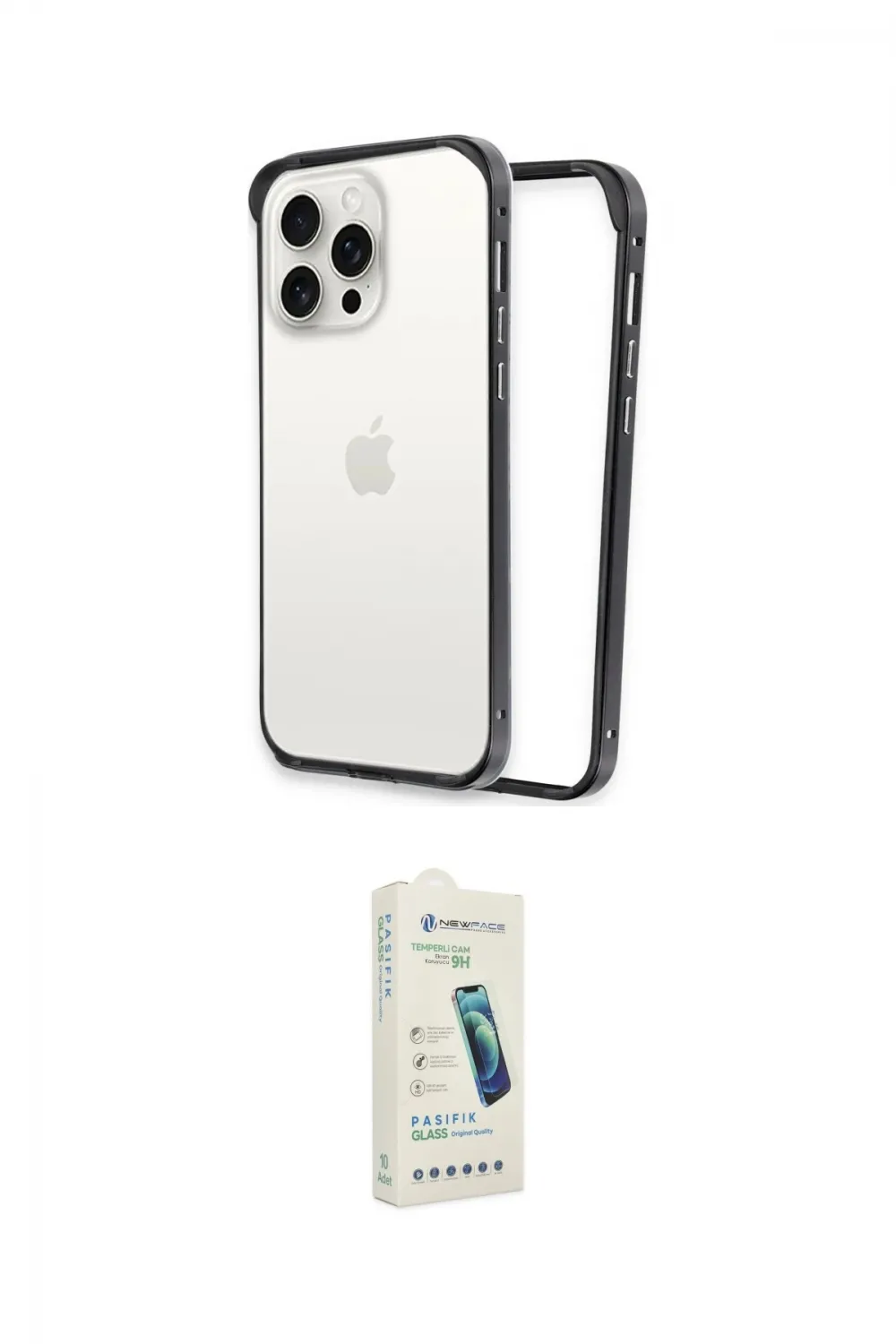 ieg™ iPhone 14 Pro Kılıf Pusula Asil Koleksiyonu - Şeffaf Pasifik Cam Ekran Koruyucu