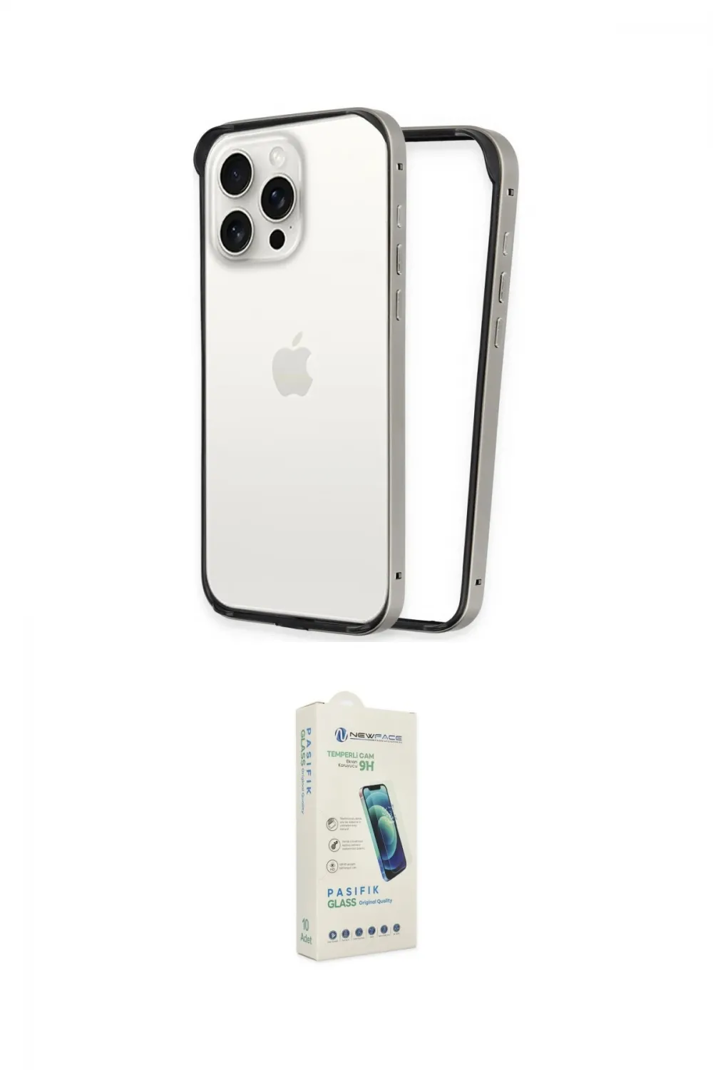 ieg™ iPhone 14 Pro Kılıf Pusula Asil Koleksiyonu - Şeffaf Pasifik Cam Ekran Koruyucu
