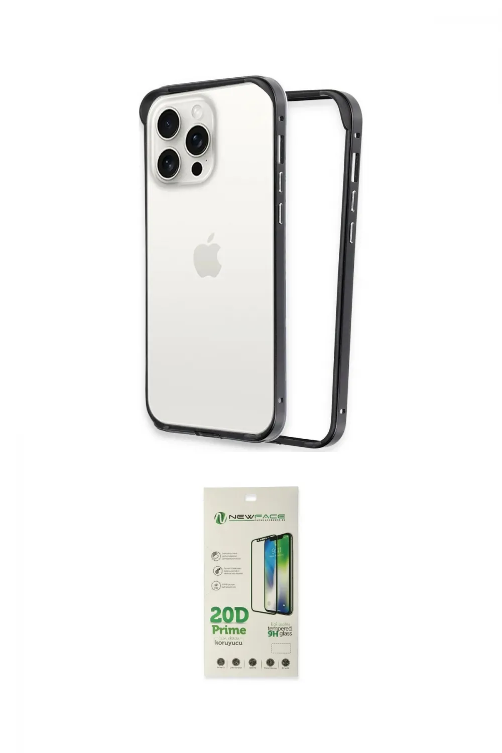 ieg™ iPhone 14 Pro Kılıf Pusula Asil Koleksiyonu - Siyah 20D Premium Cam Ekran Koruyucu