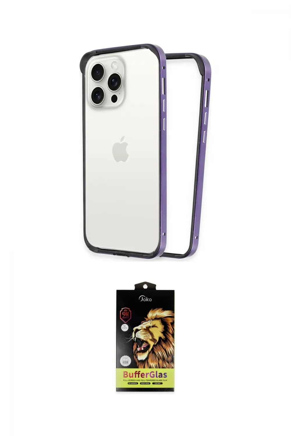ieg™ iPhone 14 Pro Kılıf Pusula Asil Koleksiyonu - Siyah Buffer Cam Ekran Koruyucu