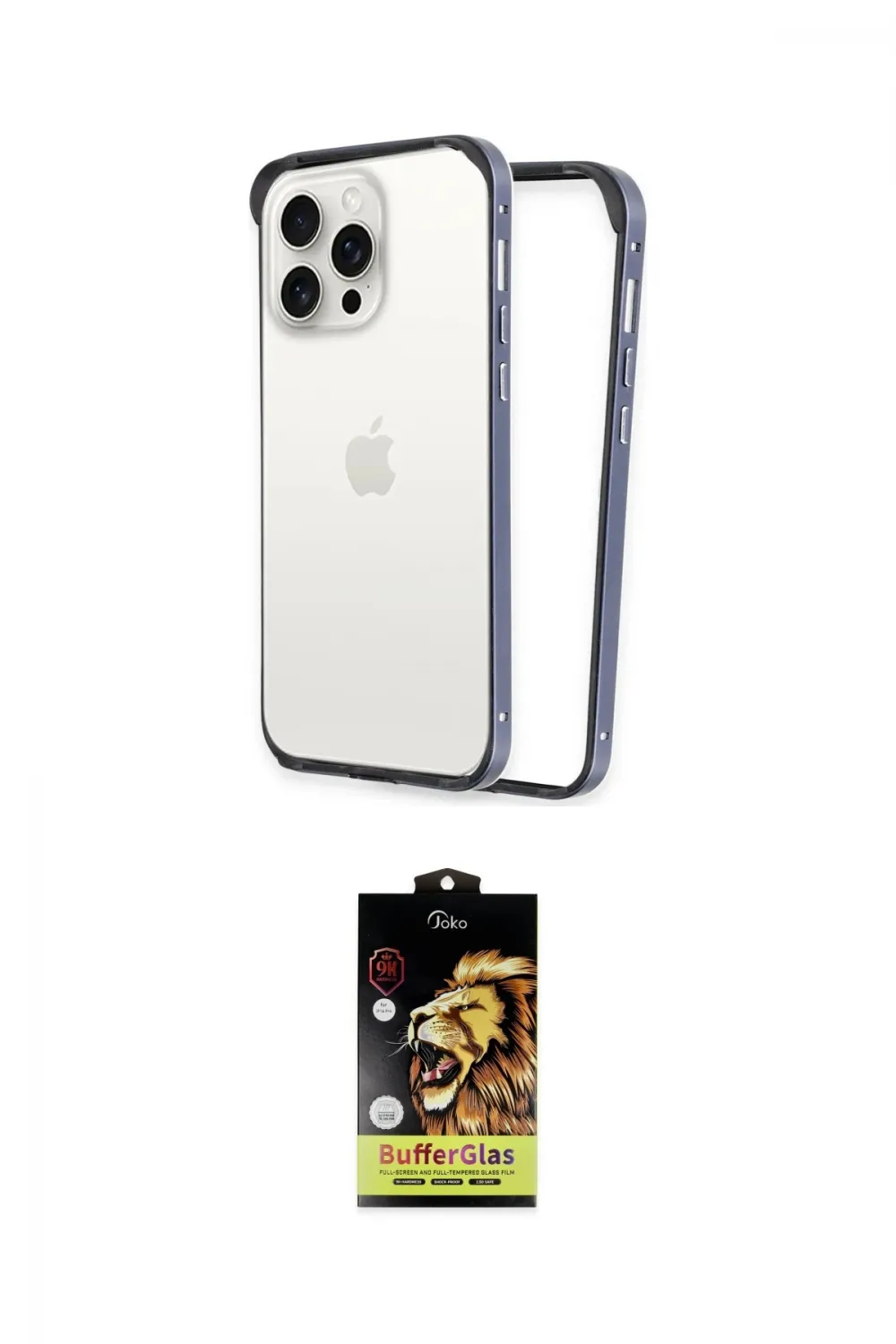 ieg™ iPhone 14 Pro Kılıf Pusula Asil Koleksiyonu - Siyah Buffer Cam Ekran Koruyucu