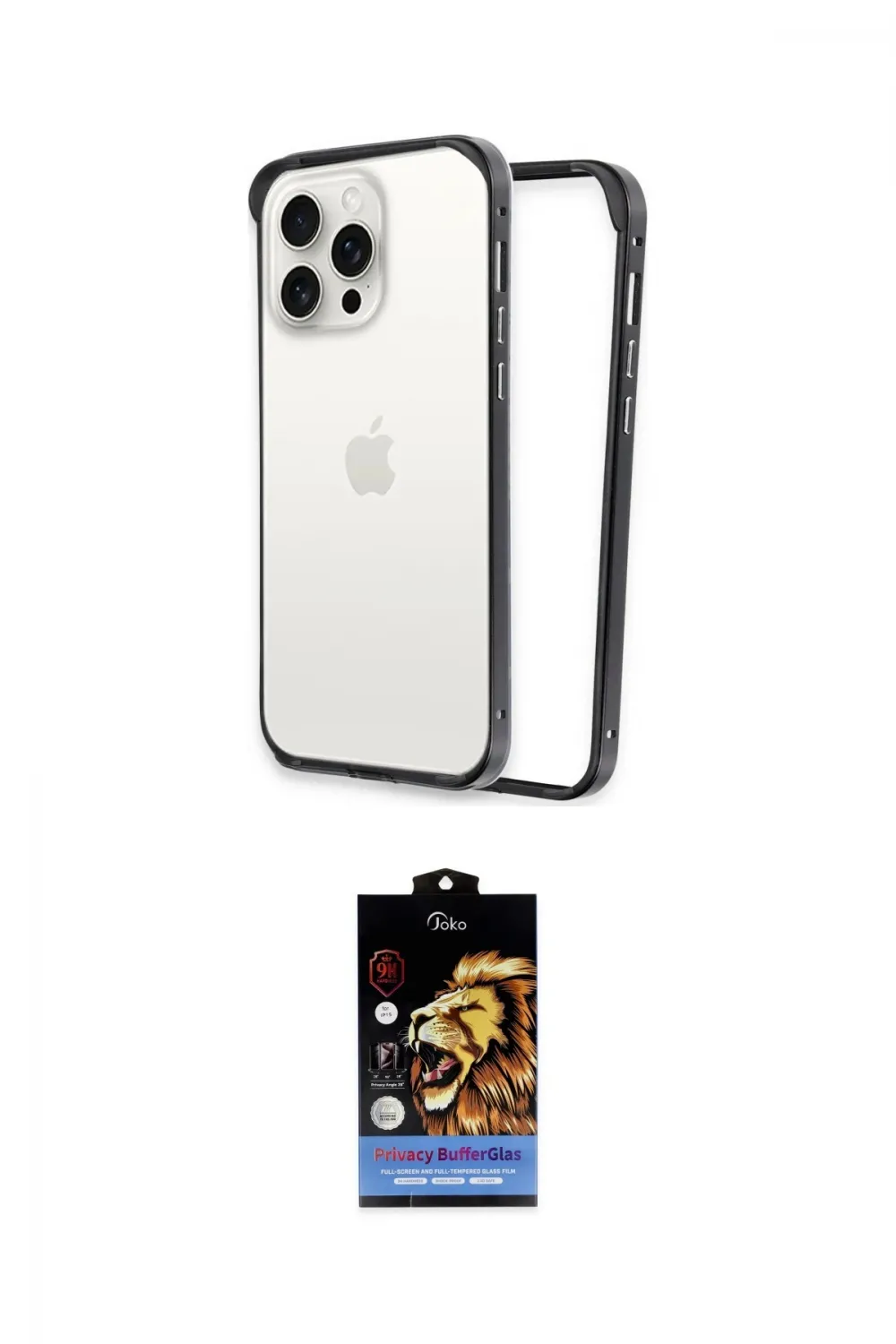 ieg™ iPhone 14 Pro Kılıf Pusula Asil Koleksiyonu - Siyah Buffer Hayalet Cam Ekran Koruyucu
