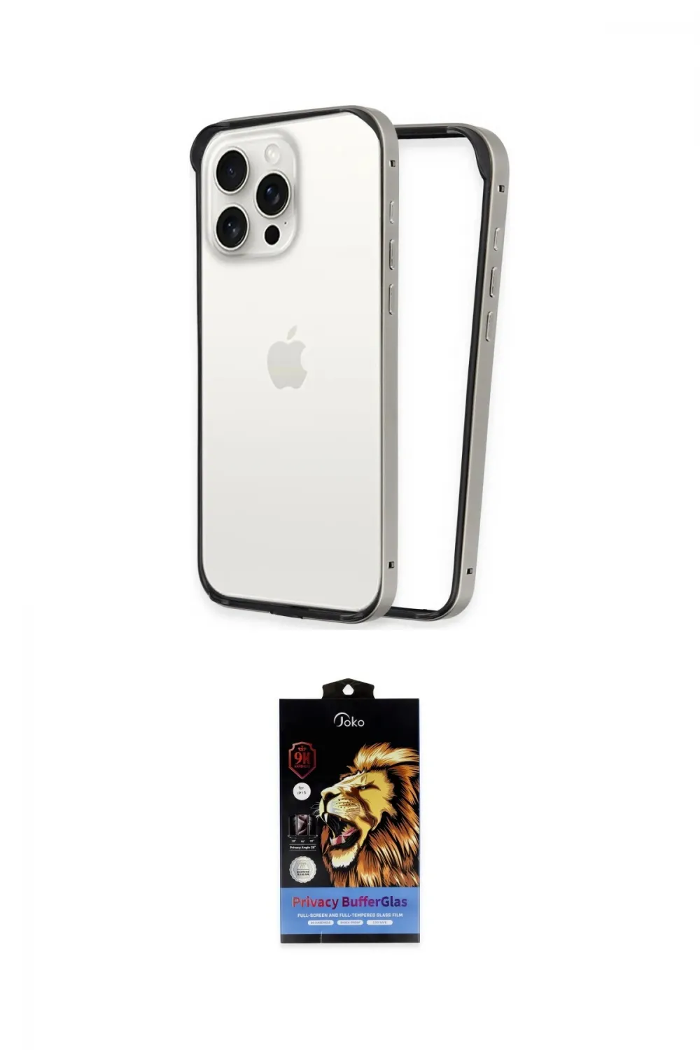 ieg™ iPhone 14 Pro Kılıf Pusula Asil Koleksiyonu - Siyah Buffer Hayalet Cam Ekran Koruyucu