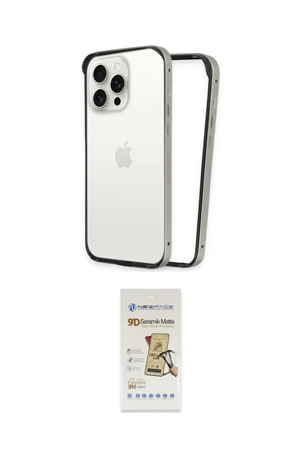 ieg™ iPhone 14 Pro Kılıf Pusula Asil Koleksiyonu - Siyah Mat Seramik Nano Ekran Koruyucu
