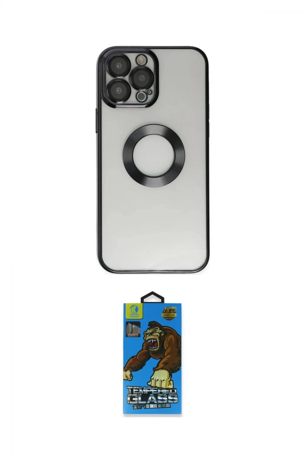 ieg™ iPhone 14 Pro Kılıf Pusula Form - Siyah 18D Cam Ekran Koruyucu