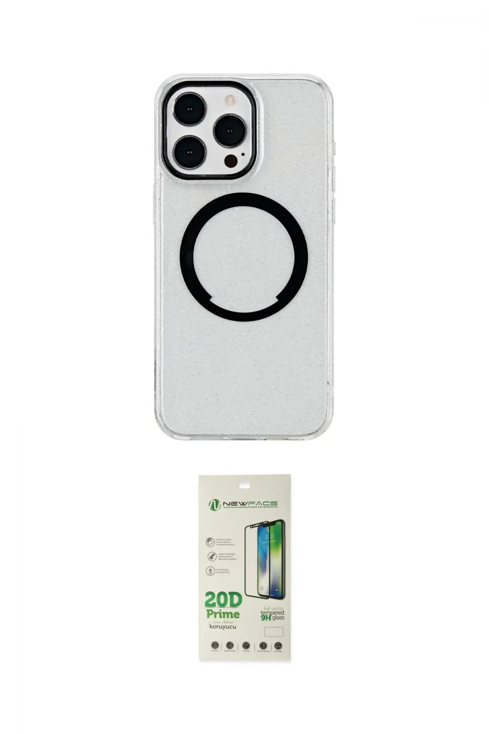 ieg™ iPhone 14 Pro Kılıf Pusula Form - Siyah 20D Premium Cam Ekran Koruyucu
