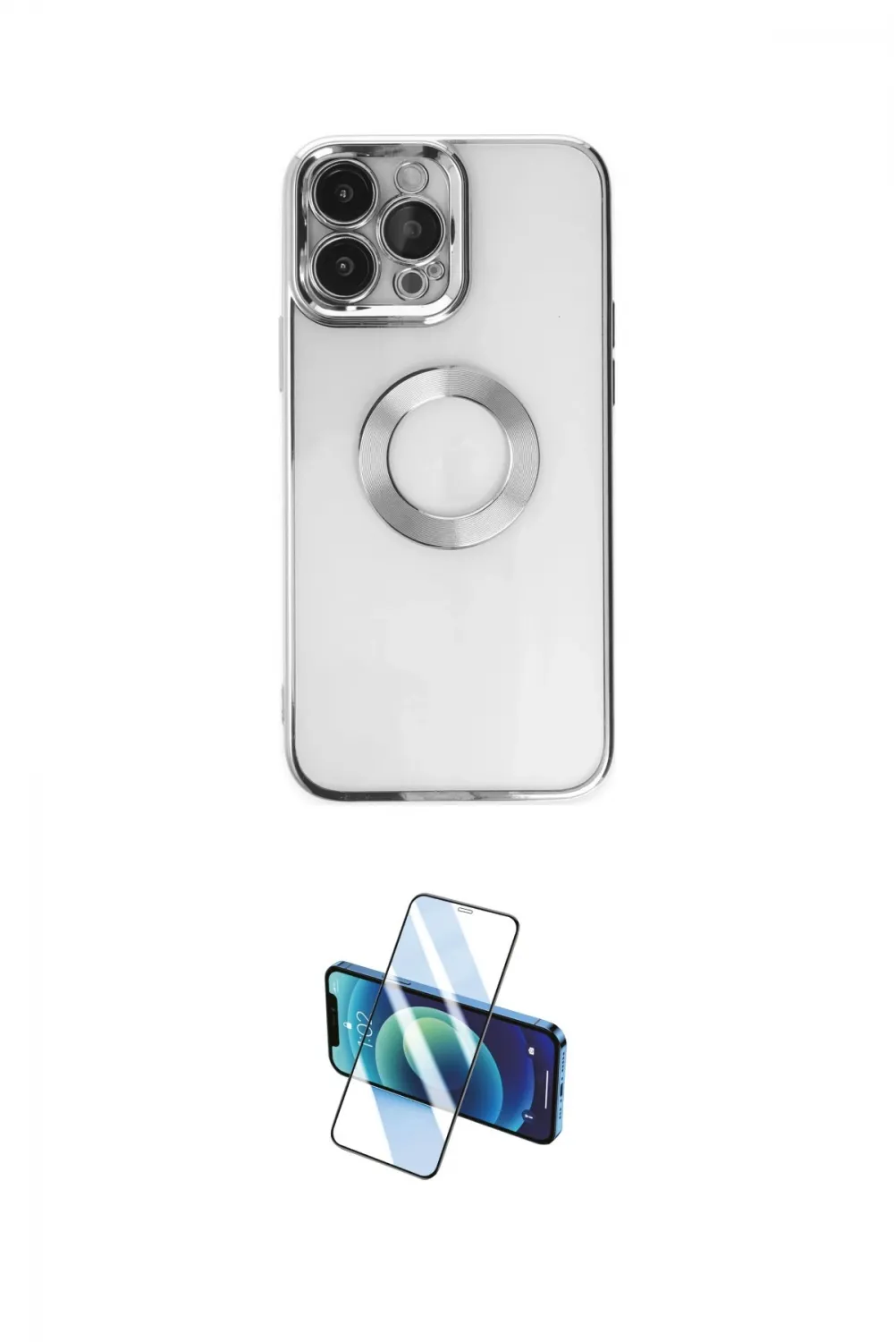 ieg™ iPhone 14 Pro Kılıf Pusula Form - Siyah 3D Antistatik Cam Ekran Koruyucu