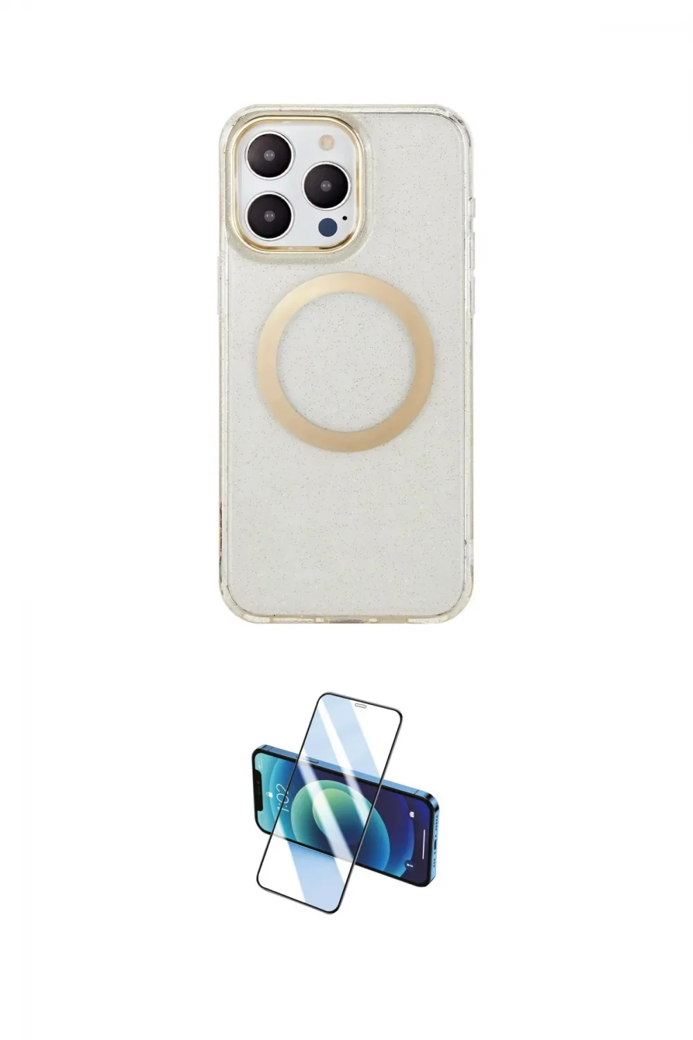 ieg™ iPhone 14 Pro Kılıf Pusula Form - Siyah 3D Antistatik Cam Ekran Koruyucu