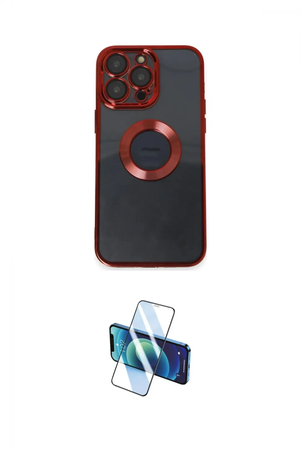 ieg™ iPhone 14 Pro Kılıf Pusula Form - Siyah 3D Antistatik Cam Ekran Koruyucu