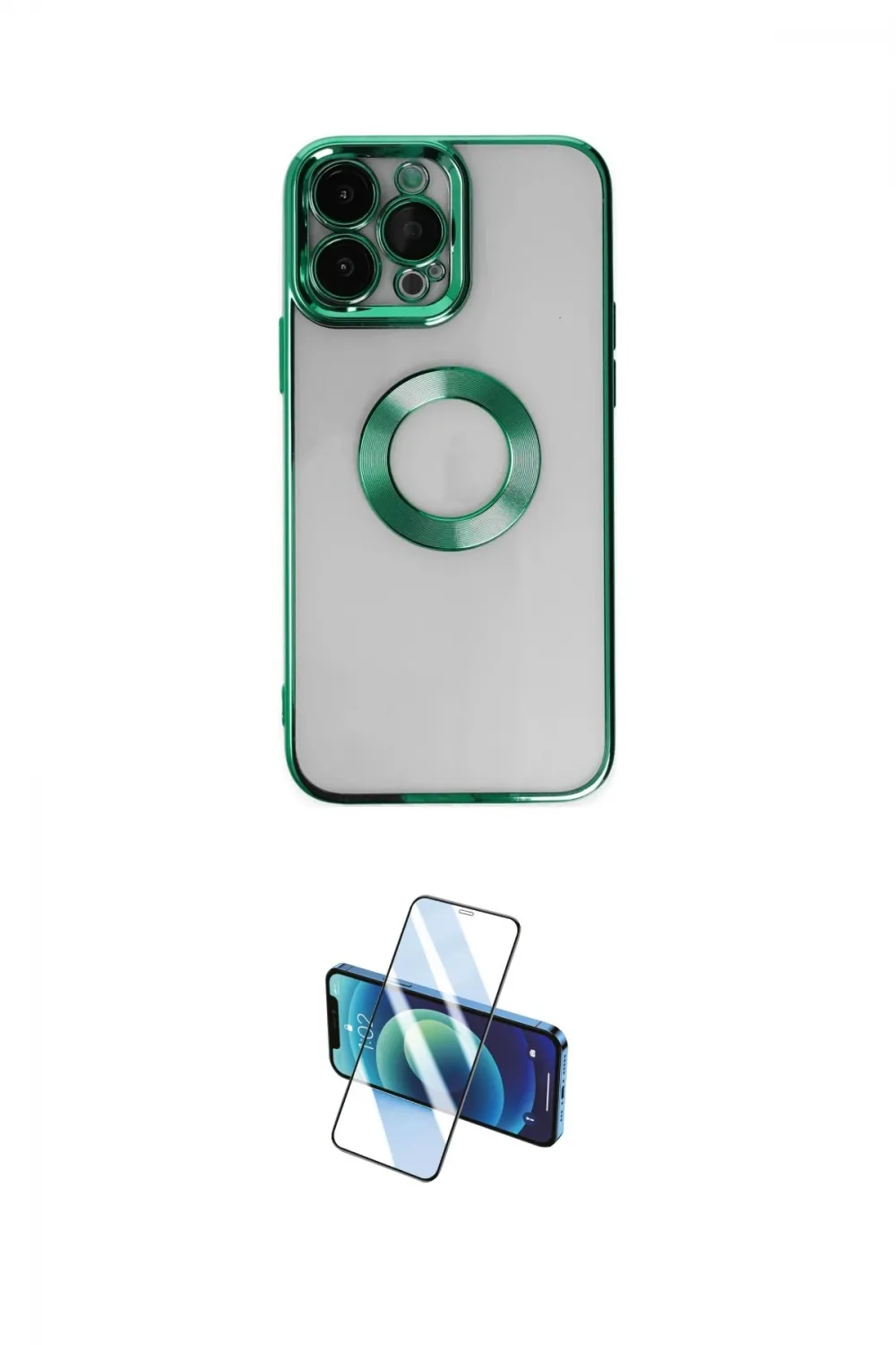ieg™ iPhone 14 Pro Kılıf Pusula Form - Siyah 3D Antistatik Cam Ekran Koruyucu
