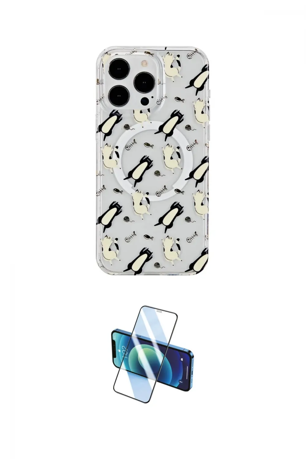 ieg™ iPhone 14 Pro Kılıf Pusula Form - Siyah 3D Antistatik Cam Ekran Koruyucu