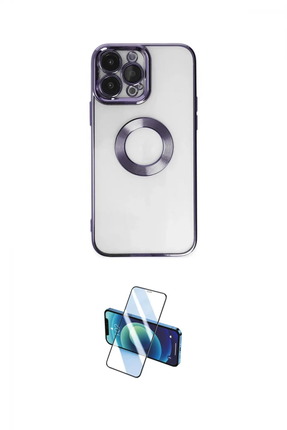 ieg™ iPhone 14 Pro Kılıf Pusula Form - Siyah 3D Antistatik Cam Ekran Koruyucu