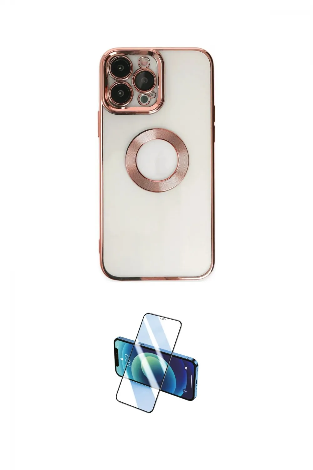 ieg™ iPhone 14 Pro Kılıf Pusula Form - Siyah 3D Antistatik Cam Ekran Koruyucu