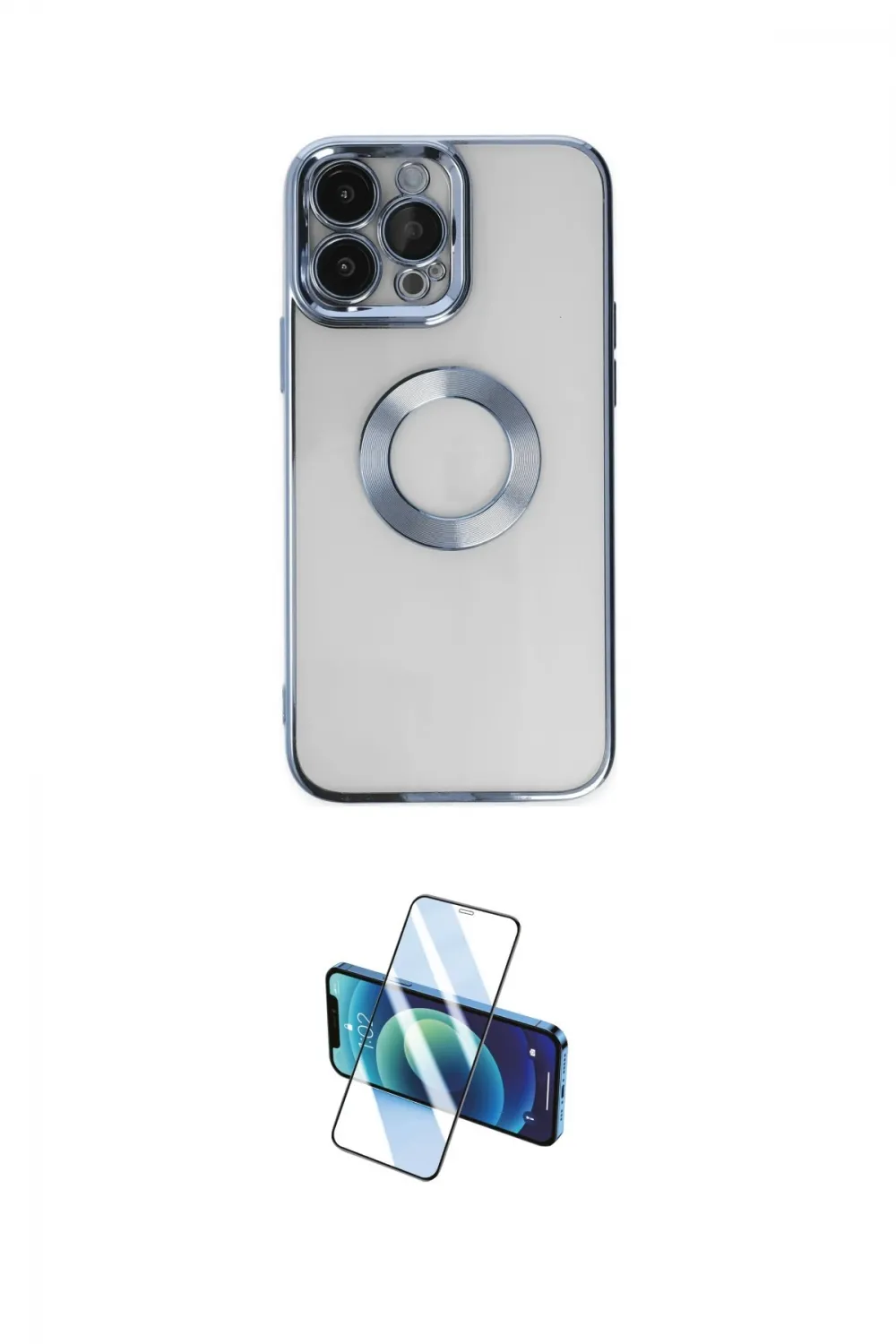 ieg™ iPhone 14 Pro Kılıf Pusula Form - Siyah 3D Antistatik Cam Ekran Koruyucu