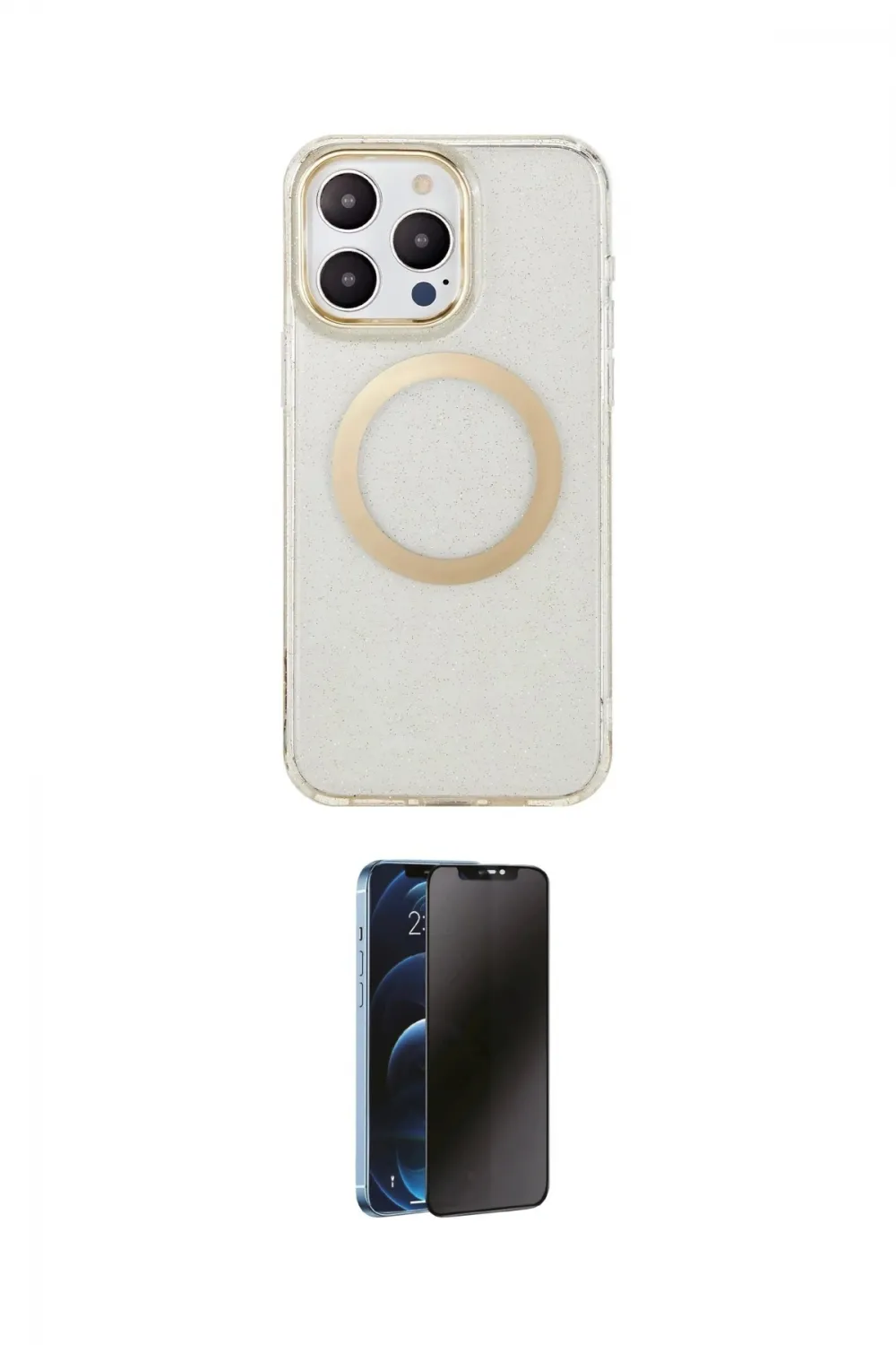 ieg™ iPhone 14 Pro Kılıf Pusula Form - Siyah 3D Antistatik Hayalet Cam Ekran Koruyucu