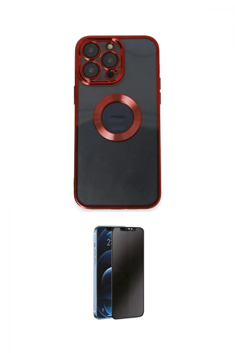 ieg™ iPhone 14 Pro Kılıf Pusula Form - Siyah 3D Antistatik Hayalet Cam Ekran Koruyucu