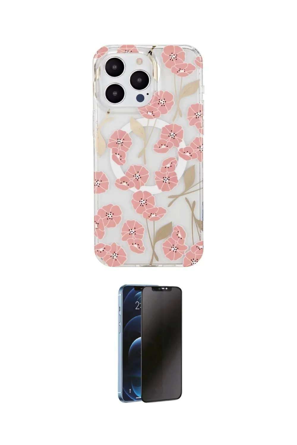 ieg™ iPhone 14 Pro Kılıf Pusula Form - Siyah 3D Antistatik Hayalet Cam Ekran Koruyucu