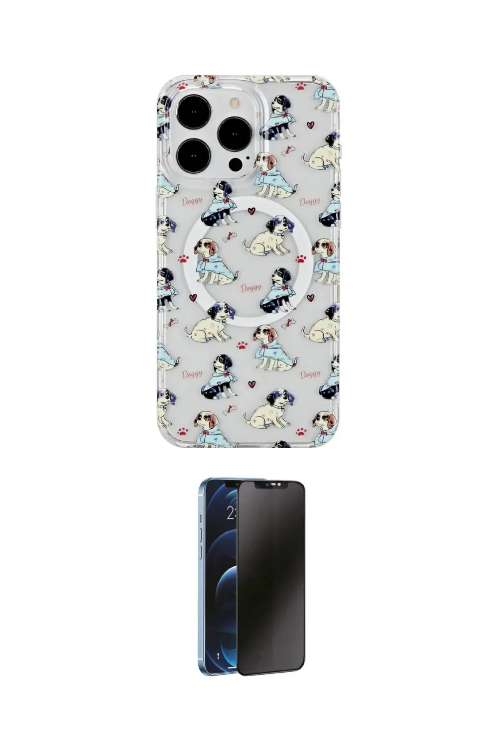 ieg™ iPhone 14 Pro Kılıf Pusula Form - Siyah 3D Antistatik Hayalet Cam Ekran Koruyucu