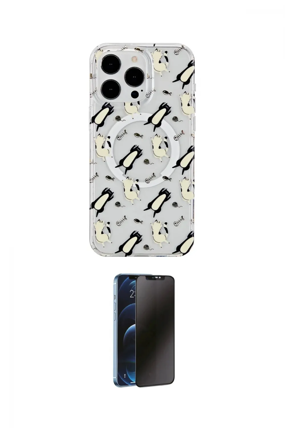 ieg™ iPhone 14 Pro Kılıf Pusula Form - Siyah 3D Antistatik Hayalet Cam Ekran Koruyucu