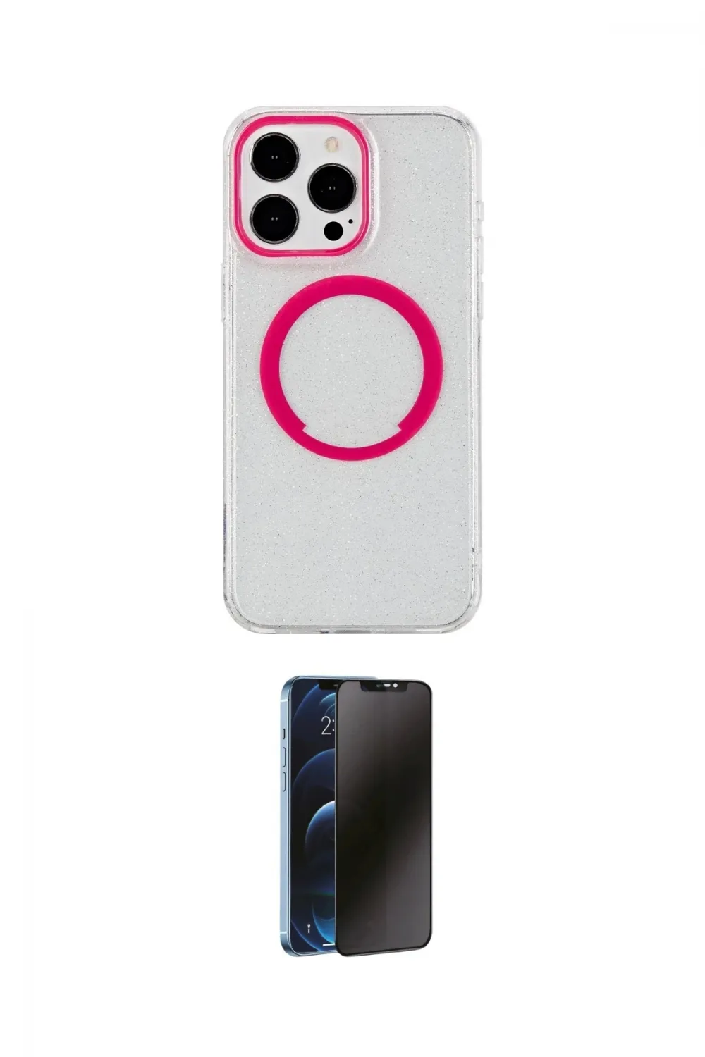 ieg™ iPhone 14 Pro Kılıf Pusula Form - Siyah 3D Antistatik Hayalet Cam Ekran Koruyucu