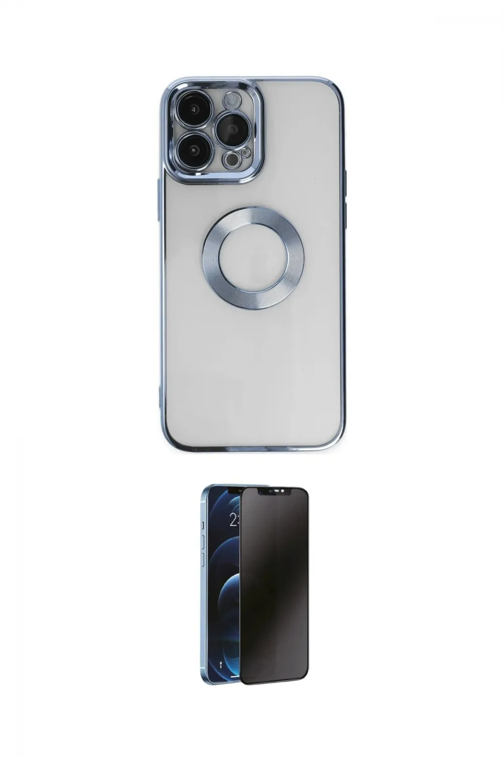 ieg™ iPhone 14 Pro Kılıf Pusula Form - Siyah 3D Antistatik Hayalet Cam Ekran Koruyucu