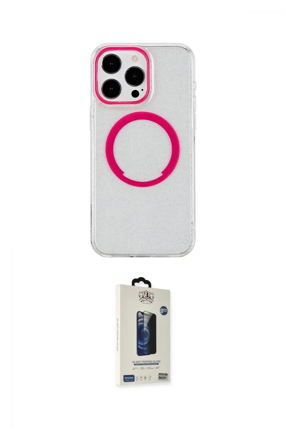 ieg™ iPhone 14 Pro Kılıf Pusula Form - Siyah Bilvis Hayalet Cam Ekran Koruyucu