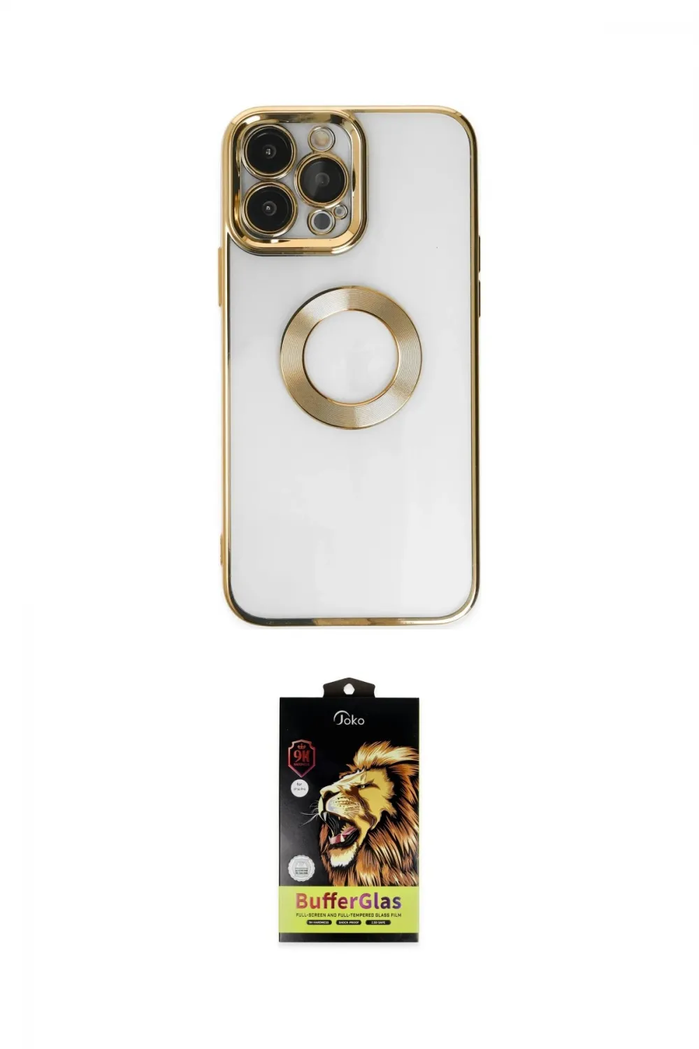 ieg™ iPhone 14 Pro Kılıf Pusula Form - Siyah Buffer Cam Ekran Koruyucu