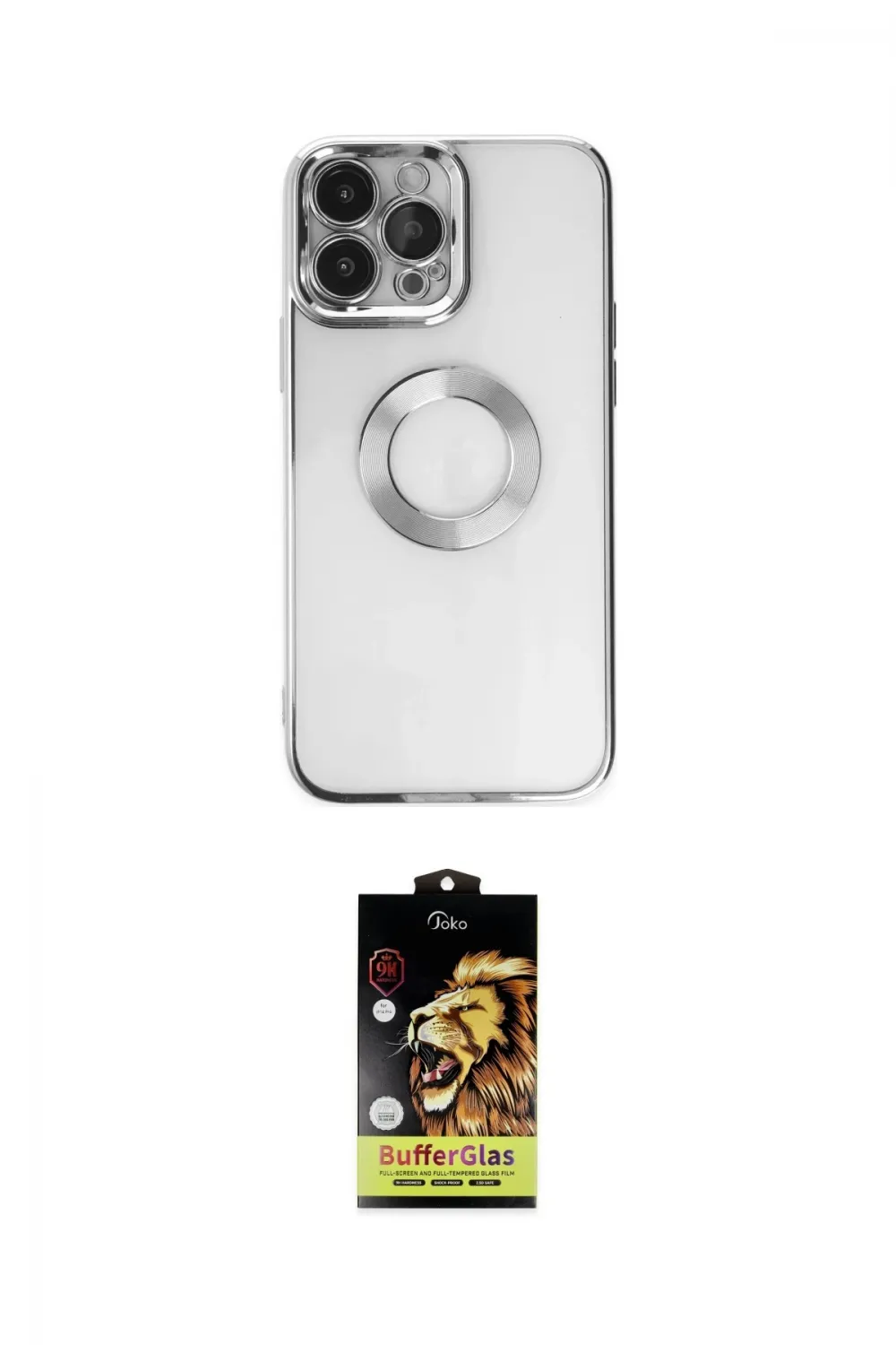 ieg™ iPhone 14 Pro Kılıf Pusula Form - Siyah Buffer Cam Ekran Koruyucu