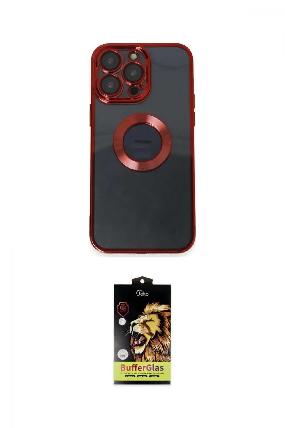 ieg™ iPhone 14 Pro Kılıf Pusula Form - Siyah Buffer Cam Ekran Koruyucu