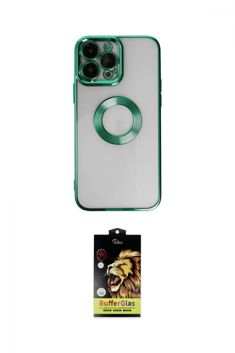 ieg™ iPhone 14 Pro Kılıf Pusula Form - Siyah Buffer Cam Ekran Koruyucu