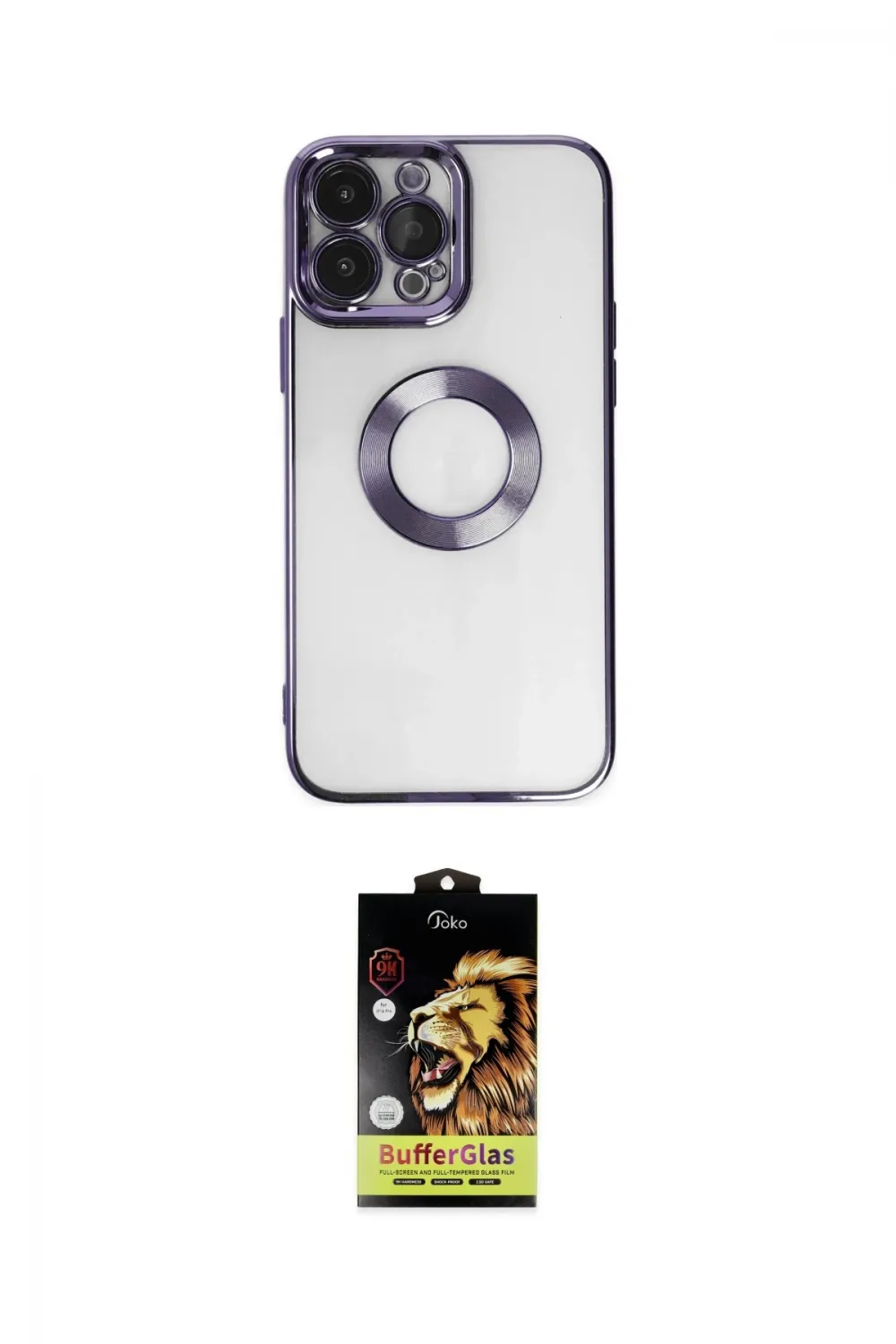 ieg™ iPhone 14 Pro Kılıf Pusula Form - Siyah Buffer Cam Ekran Koruyucu