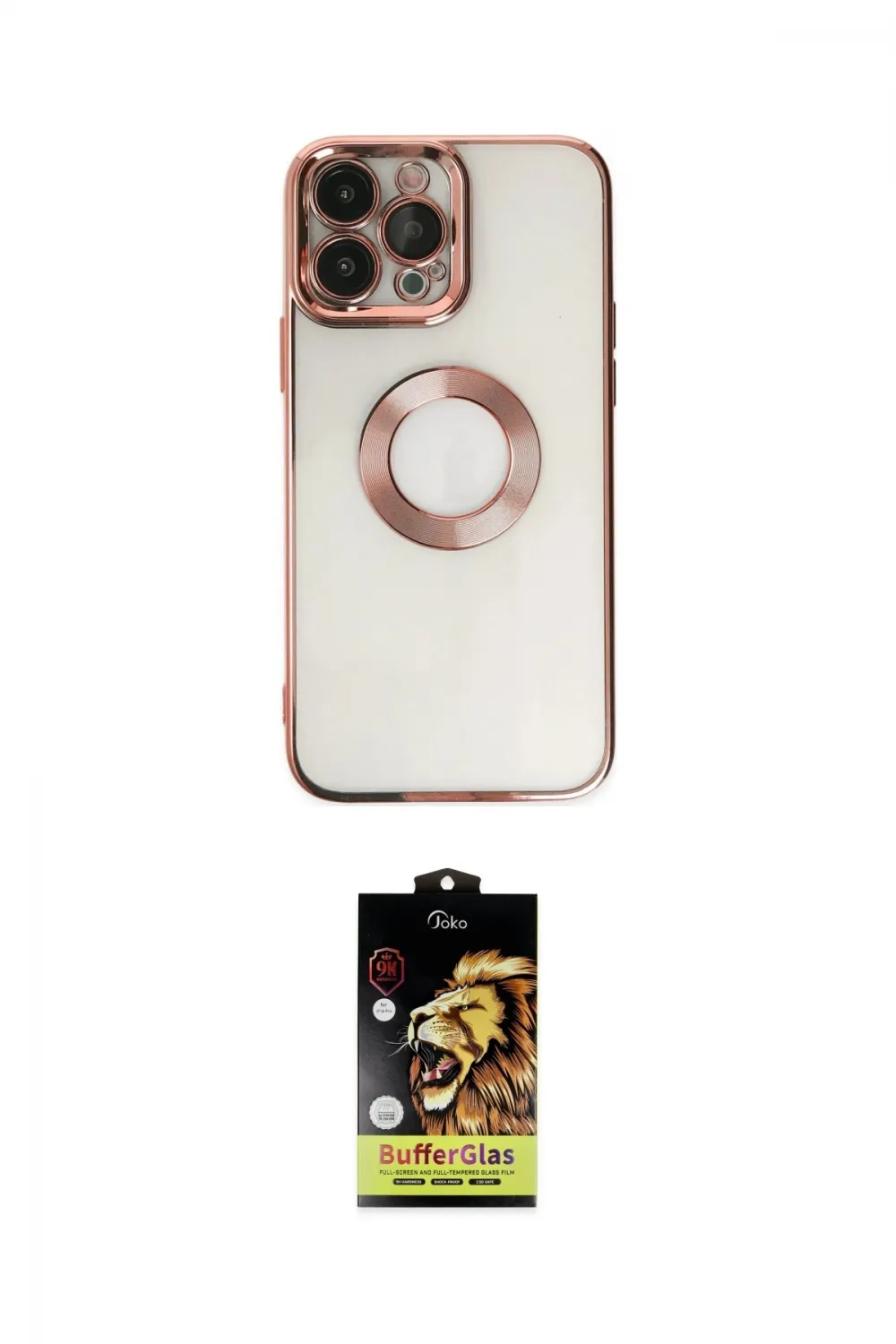 ieg™ iPhone 14 Pro Kılıf Pusula Form - Siyah Buffer Cam Ekran Koruyucu
