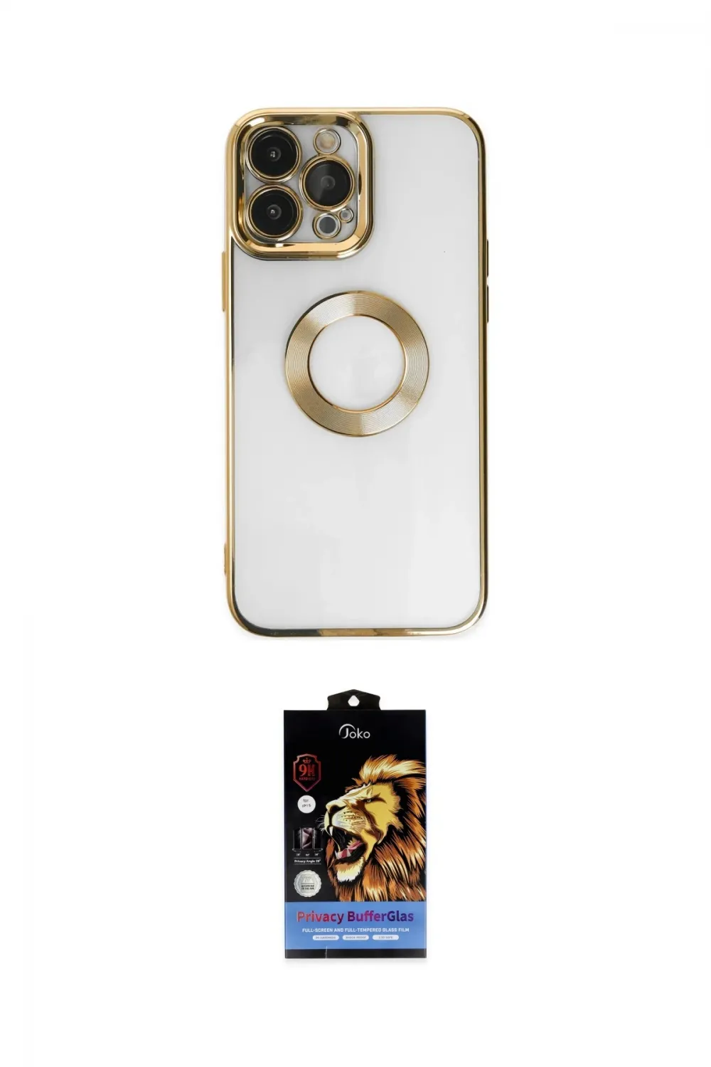 ieg™ iPhone 14 Pro Kılıf Pusula Form - Siyah Buffer Hayalet Cam Ekran Koruyucu
