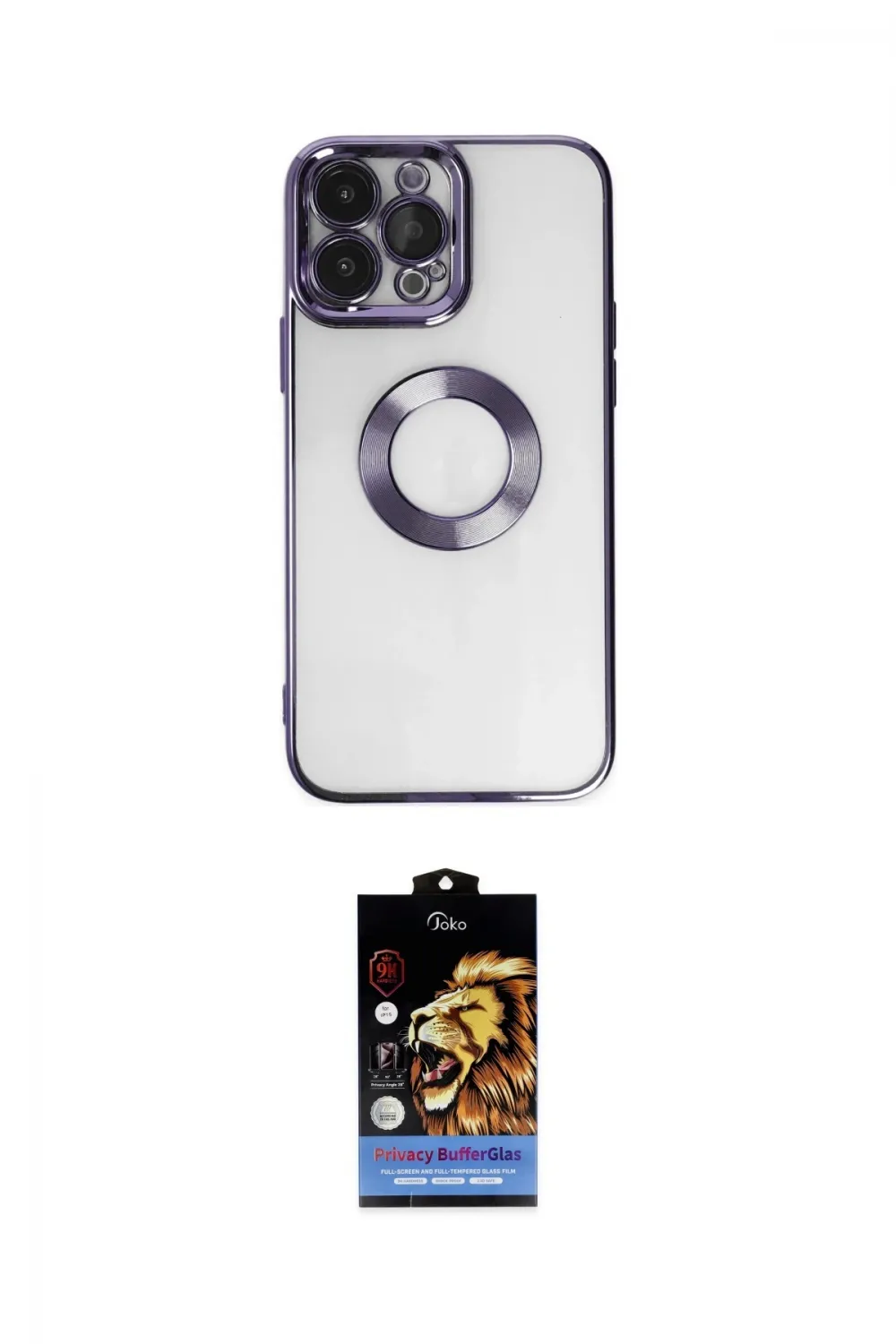ieg™ iPhone 14 Pro Kılıf Pusula Form - Siyah Buffer Hayalet Cam Ekran Koruyucu