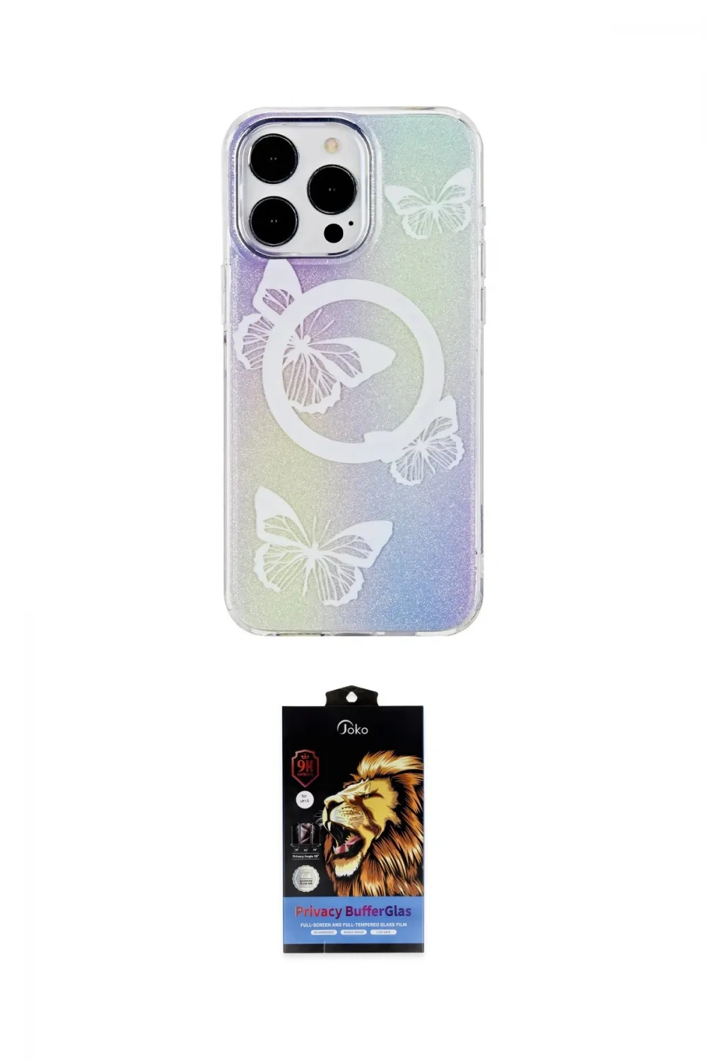 ieg™ iPhone 14 Pro Kılıf Pusula Form - Siyah Buffer Hayalet Cam Ekran Koruyucu