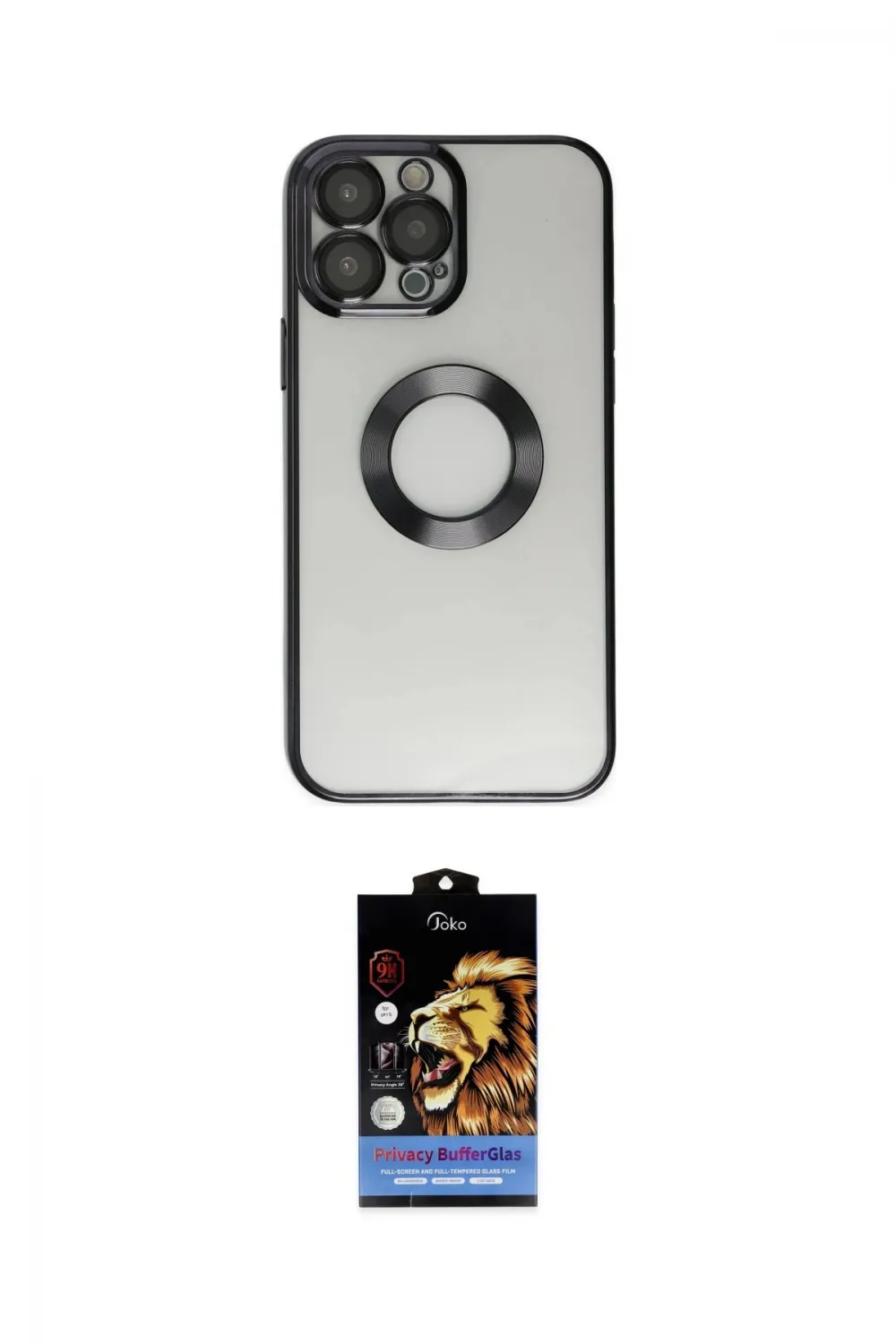 ieg™ iPhone 14 Pro Kılıf Pusula Form - Siyah Buffer Hayalet Cam Ekran Koruyucu