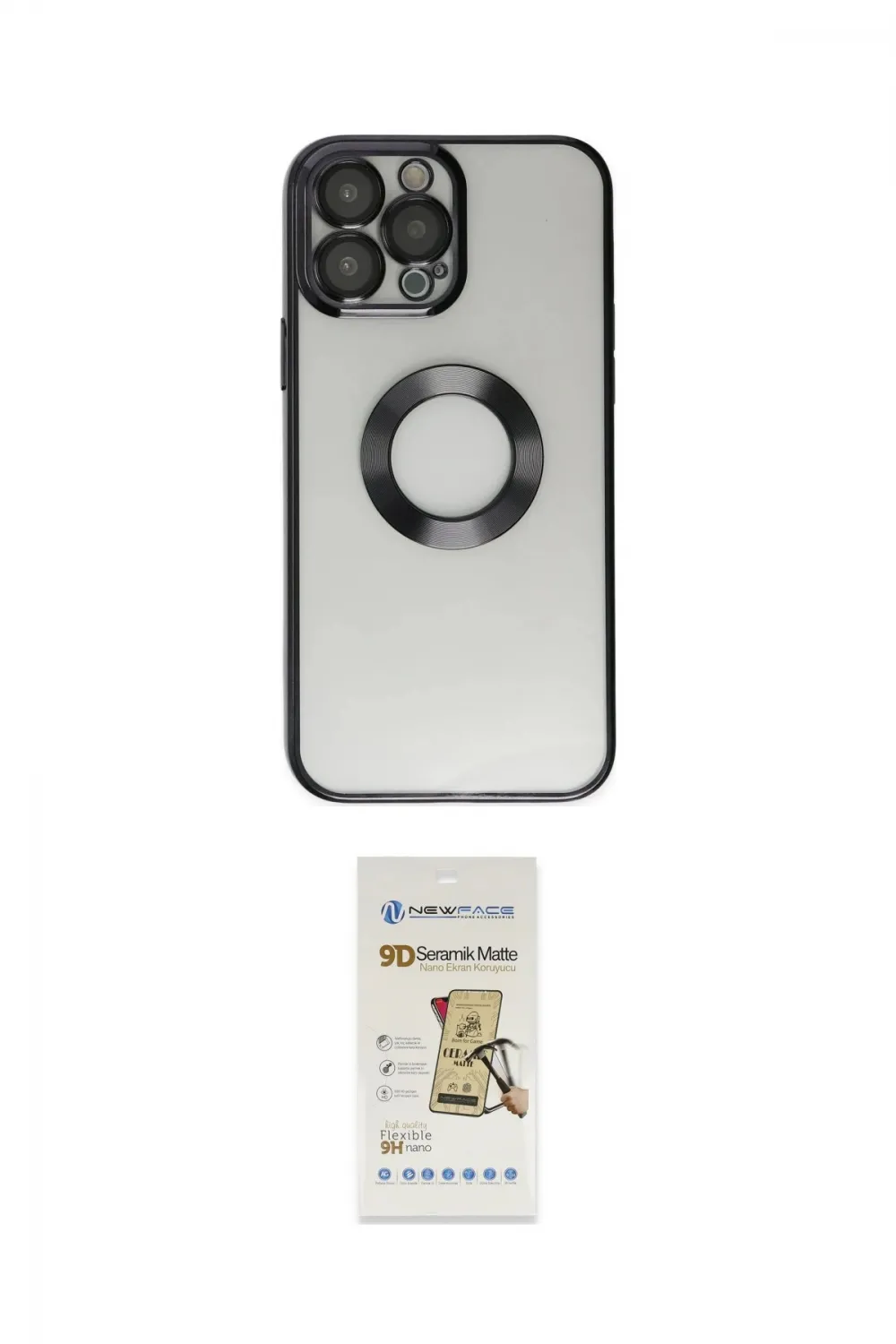 ieg™ iPhone 14 Pro Kılıf Pusula Form - Siyah Mat Seramik Nano Ekran Koruyucu