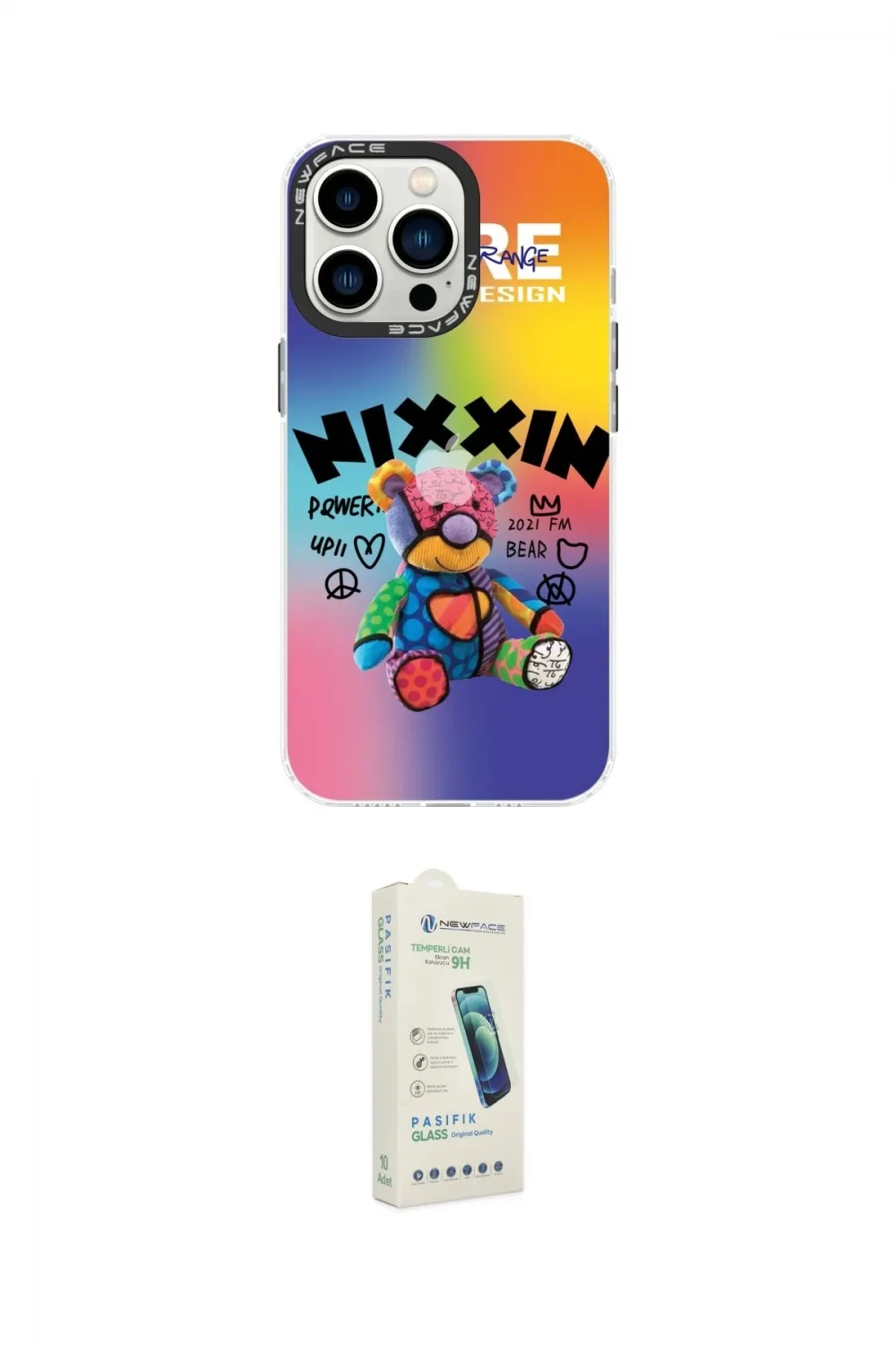 ieg™ iPhone 14 Pro Kılıf Siluet Çizgi Koleksiyonu - Şeffaf Pasifik Cam Ekran Koruyucu