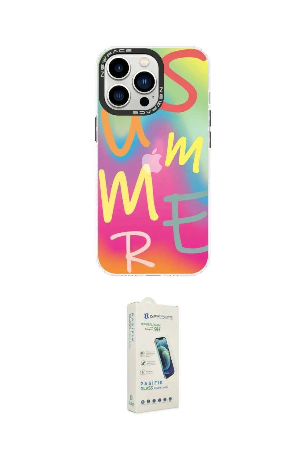 ieg™ iPhone 14 Pro Kılıf Siluet Çizgi Koleksiyonu - Şeffaf Pasifik Cam Ekran Koruyucu