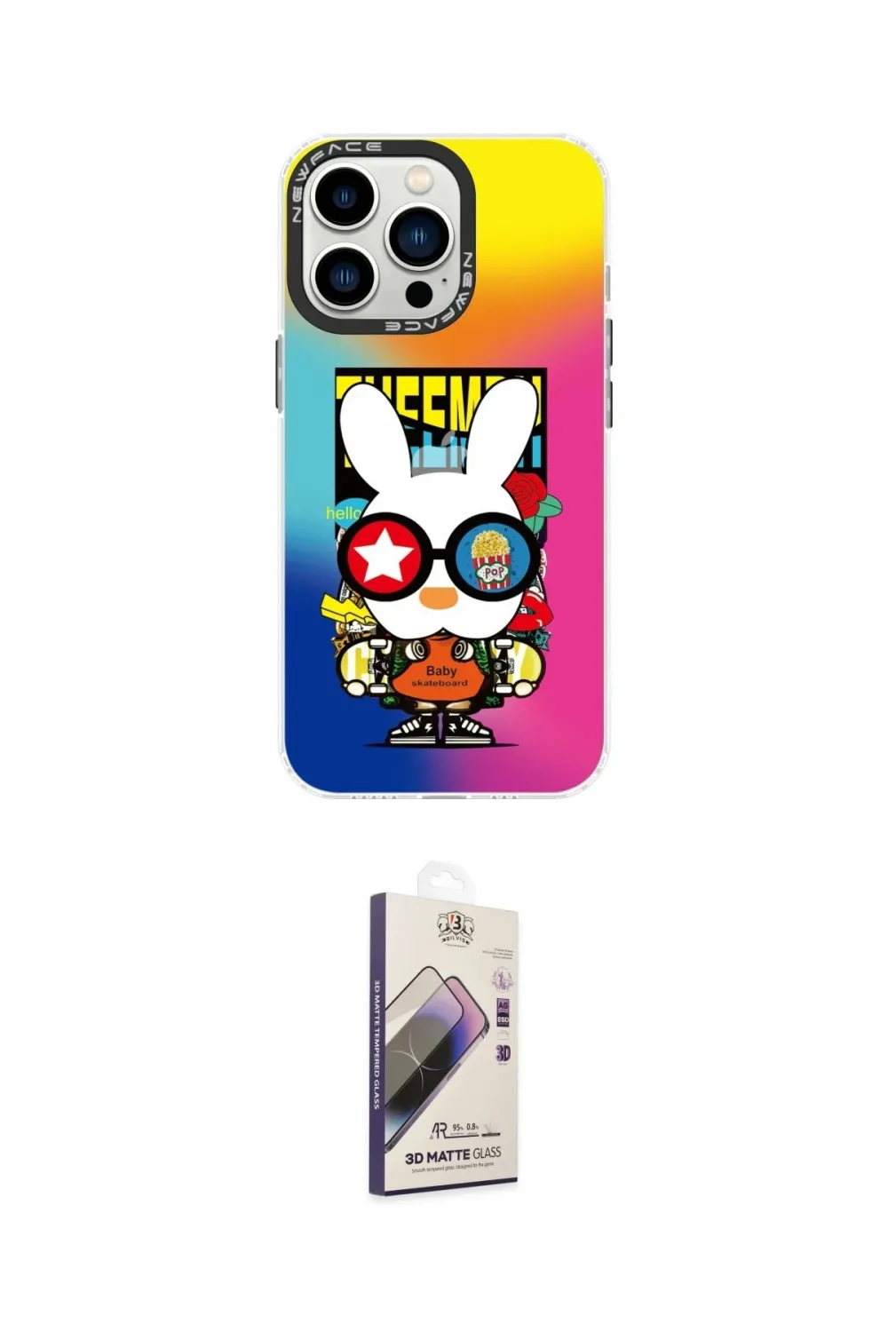 ieg™ iPhone 14 Pro Kılıf Siluet Çizgi Koleksiyonu - Siyah Bilvis 3D Mat Cam Ekran Koruyucu